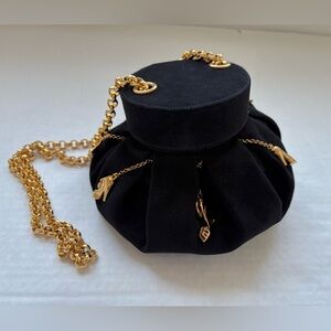Vintage Salvatore Ferragamo Black Suede Bucket Bag Shoe Charm Limited Edition